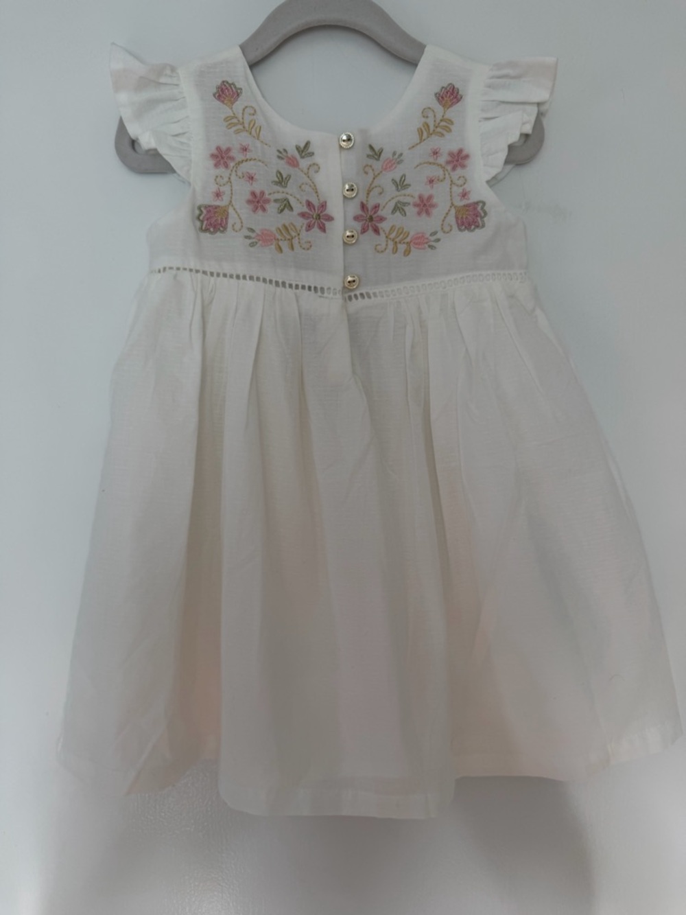 Max Studio White Toddler Girl Dress with Pink and Gold Floral Embroidery size 2T